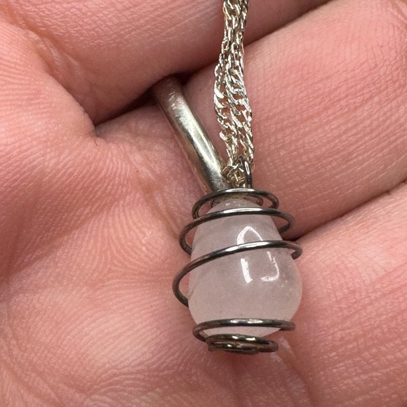 Jewelry - Rose Quartz Necklace Wrapped in Sterling Silver on a Sterling Silver Chain